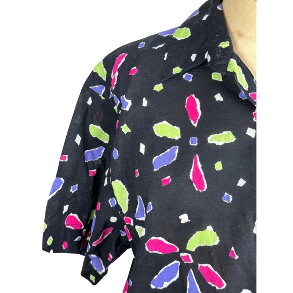 1980s Esprit Sport blouse shirt abstract flowers neon colors Size M/L - Picture 5 of 7